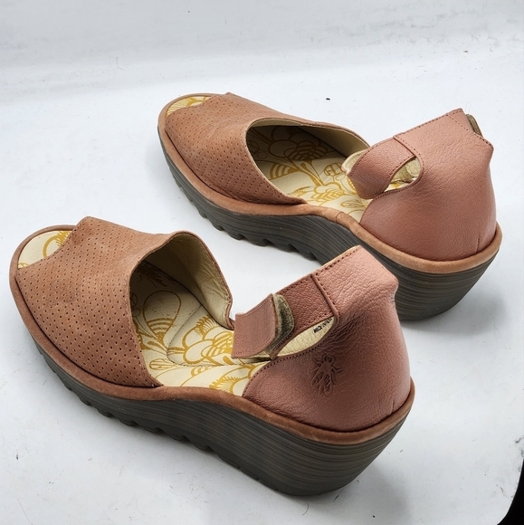 FLY London Perforated Leather Wedge Sandals In Pink and Grey Style Yake Size 10 - Picture 4 of 15